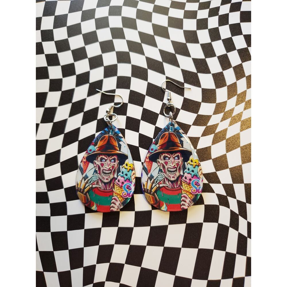 Handmade Unique Horror lover dangle large earrings.